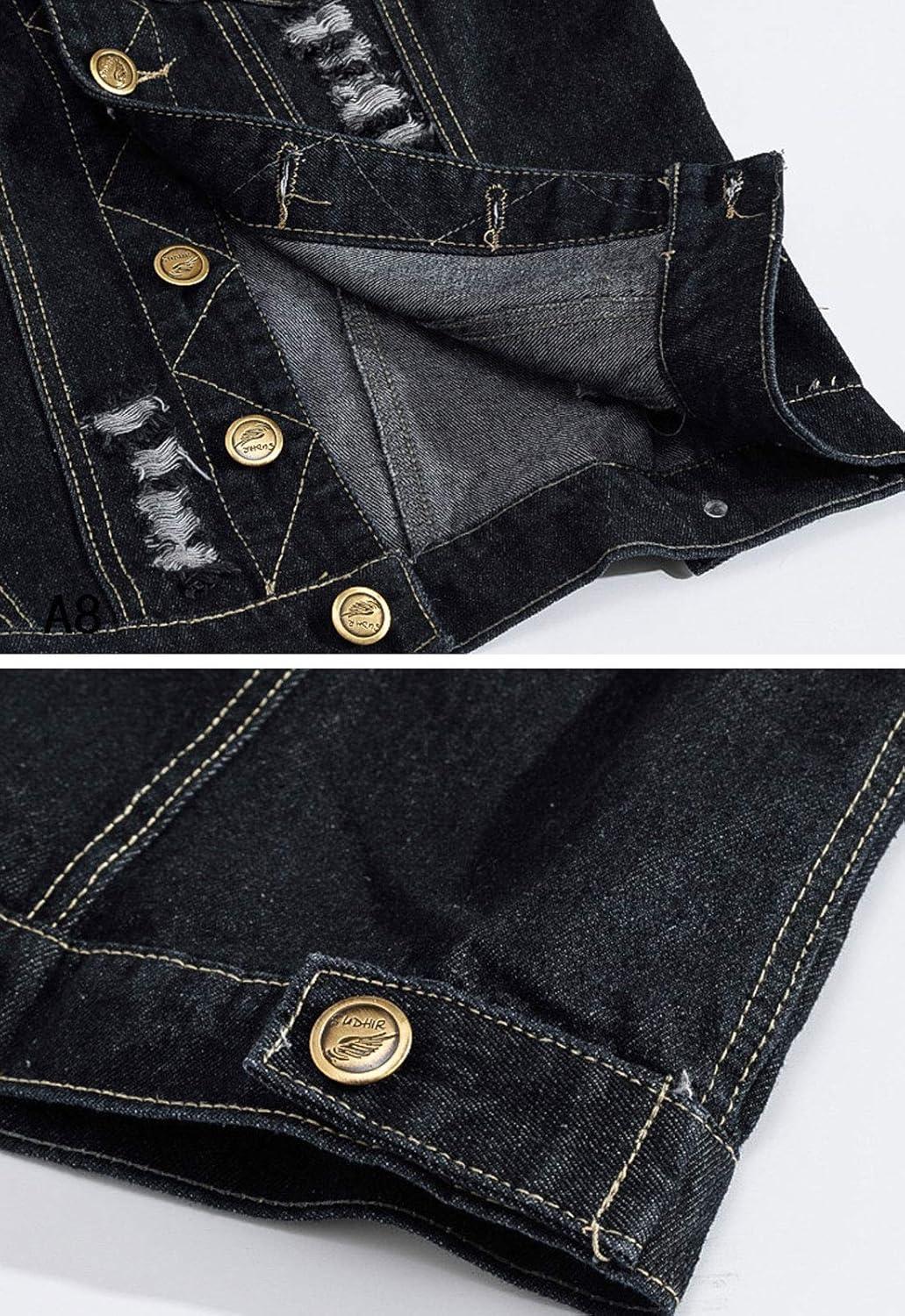 imageFlygo Mens Button Down Distressed Denim Vest Ripped Trucker Jean OutwearDark Blue