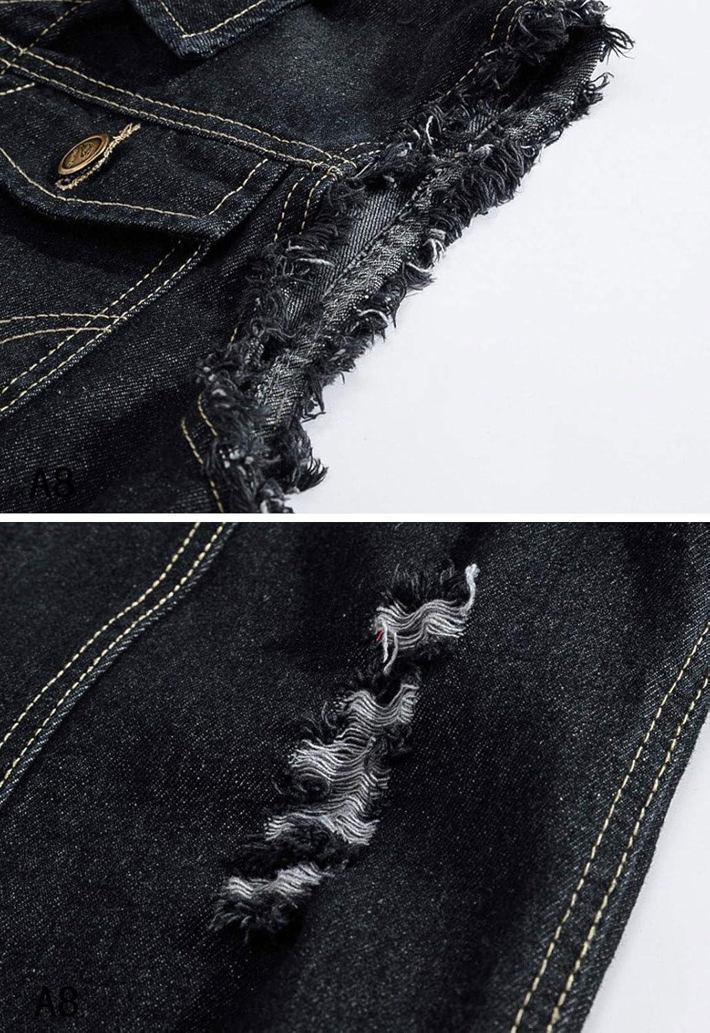 imageFlygo Mens Button Down Distressed Denim Vest Ripped Trucker Jean OutwearDark Blue