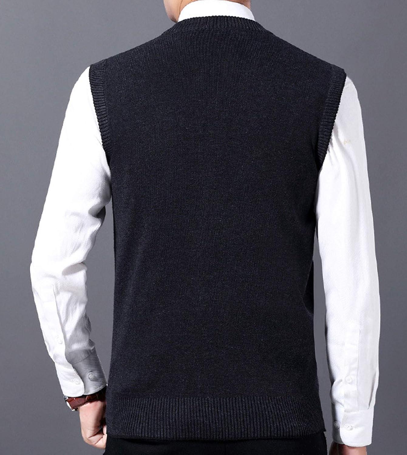 imageFlygo Mens Casual Argyle V Neck Button Front Wool Knitted Sweater Vest WaistcoatNavy