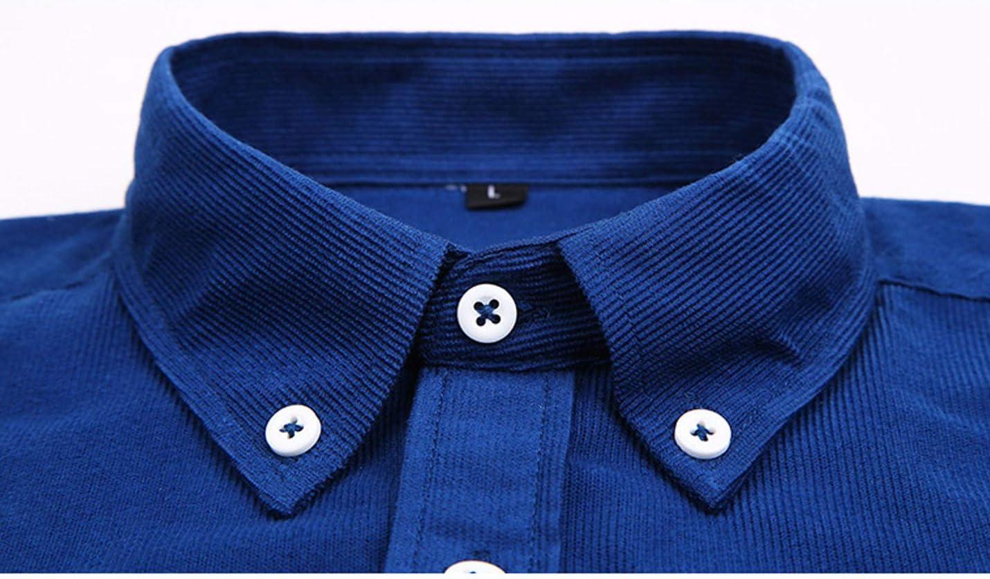 imageFlygo Mens Casual Corduroy Shirt Button Down Long Sleeve Solid Tops Shirts JacketDark Blue
