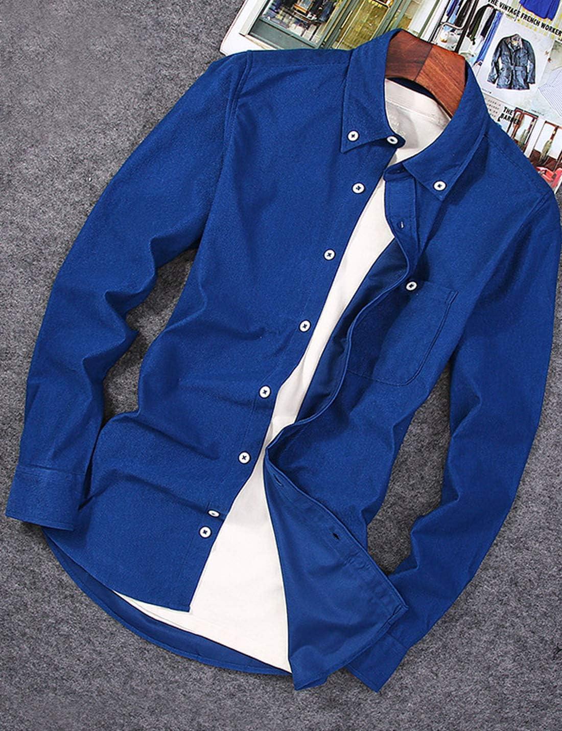 imageFlygo Mens Casual Corduroy Shirt Button Down Long Sleeve Solid Tops Shirts JacketDark Blue