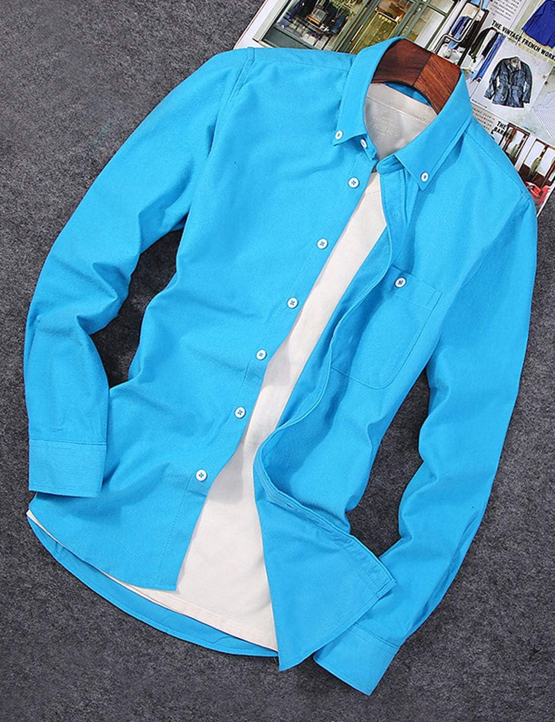 imageFlygo Mens Casual Corduroy Shirt Button Down Long Sleeve Solid Tops Shirts JacketLight Blue