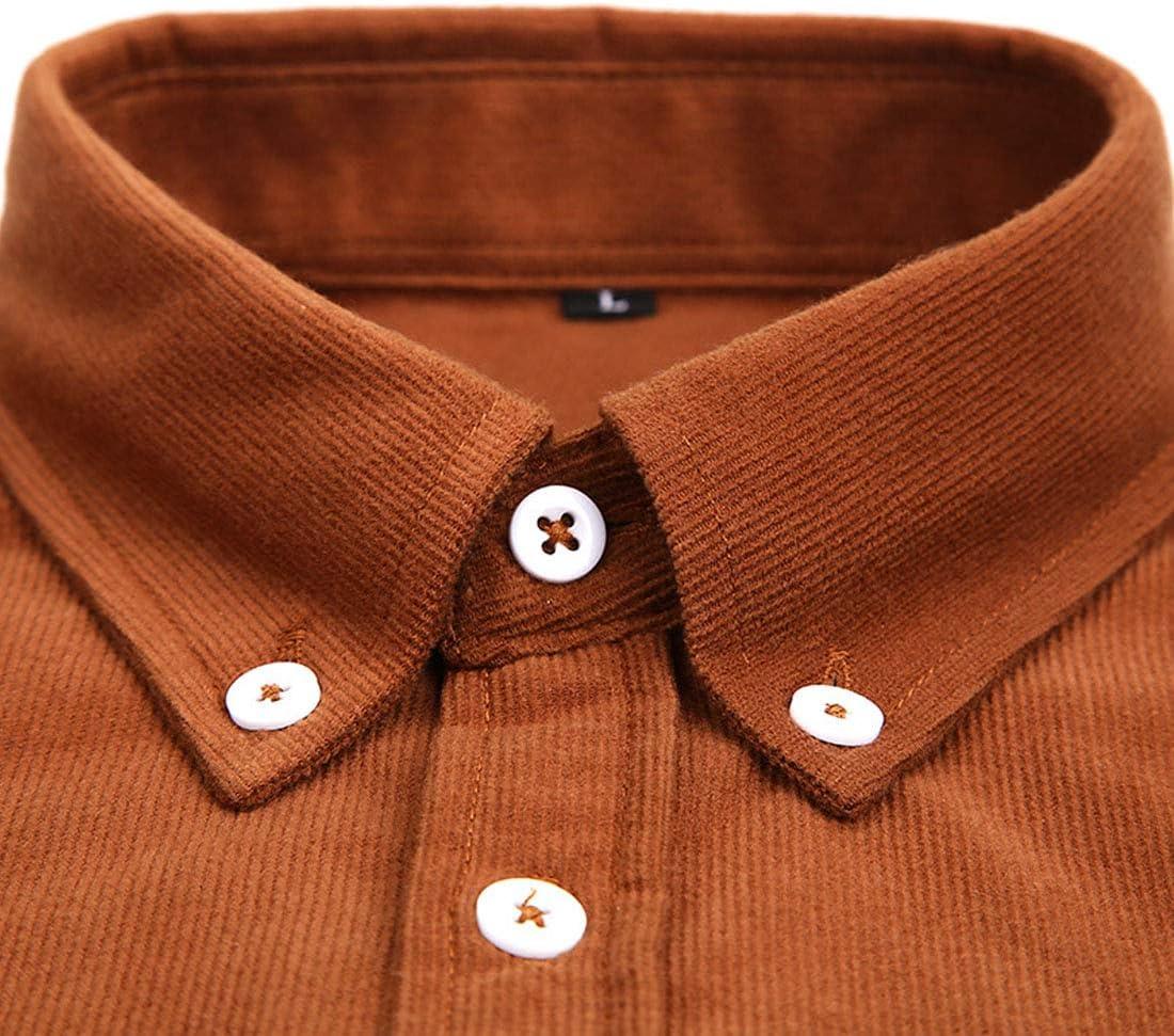 imageFlygo Mens Casual Corduroy Shirt Button Down Long Sleeve Solid Tops Shirts JacketLight Green