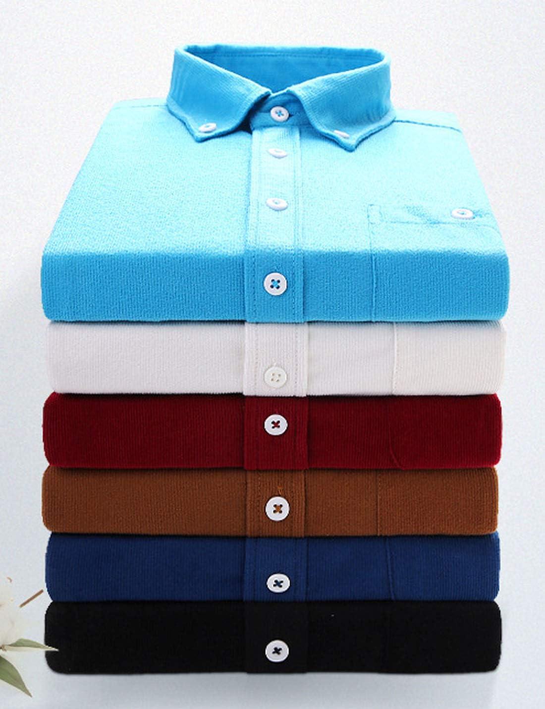 imageFlygo Mens Casual Corduroy Shirt Button Down Long Sleeve Solid Tops Shirts JacketNavy