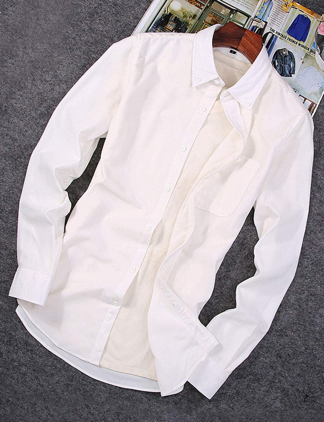 imageFlygo Mens Casual Corduroy Shirt Button Down Long Sleeve Solid Tops Shirts JacketWhite