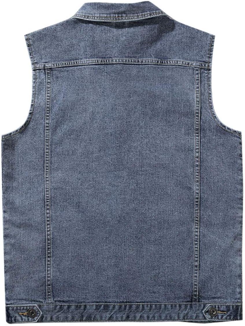 imageFlygo Mens Casual Lapel ButtonDown Denim Vest Sleeveless Trucker Jeans Vests JacketGrey