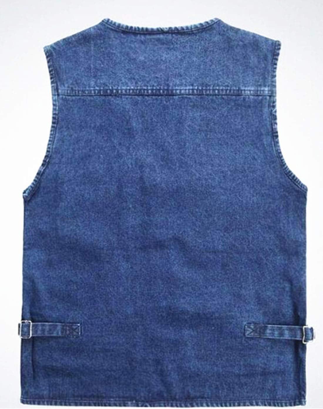 imageFlygo Mens Casual Outdoor Washed Denim MultiPockets Work Travel Safari Fishing Vest OutwearBlue