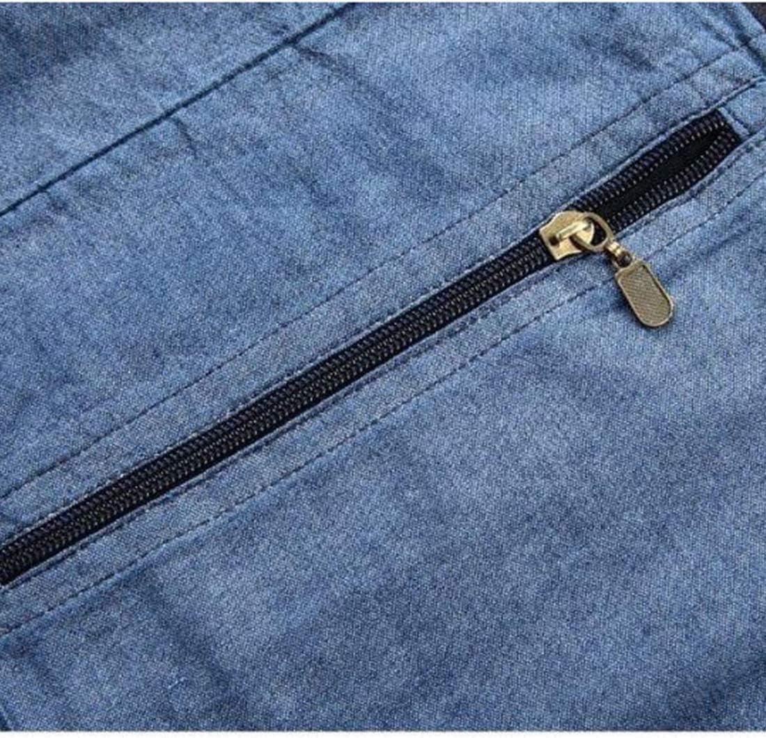 imageFlygo Mens Casual Outdoor Washed Denim MultiPockets Work Travel Safari Fishing Vest OutwearBlue