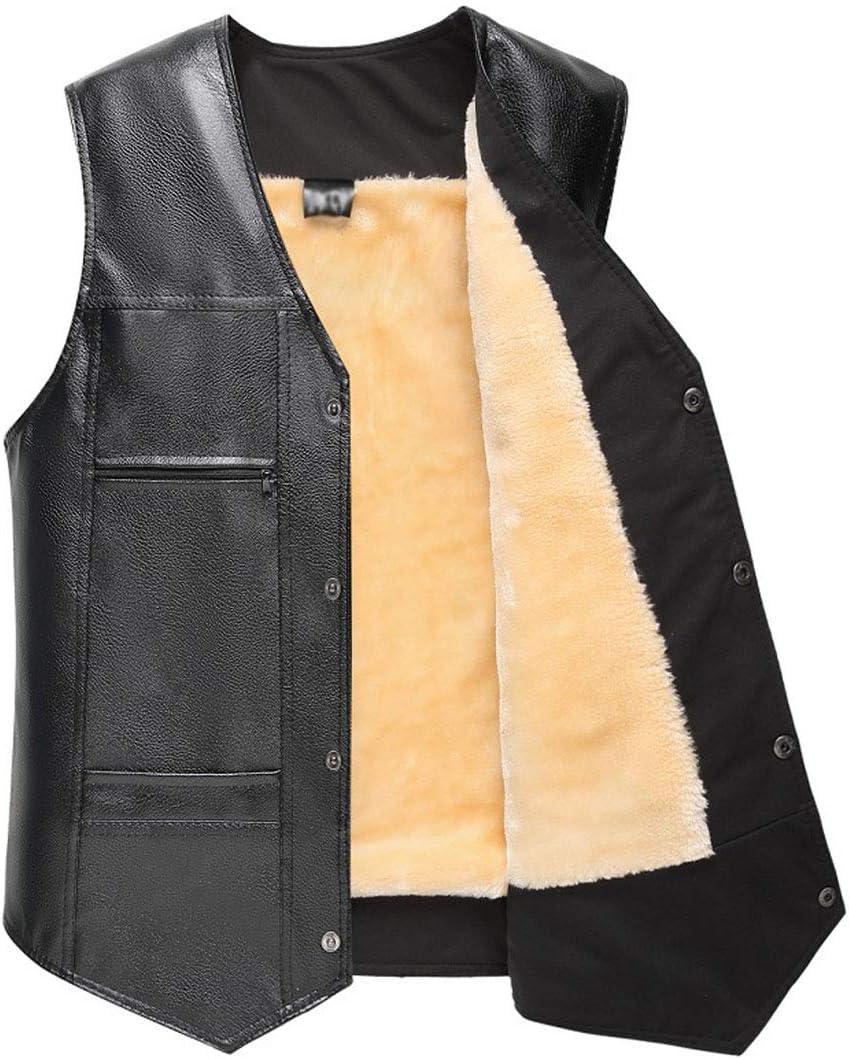 imageFlygo Mens Classic PU Leather Vest Fleece Sherpa Lined Waistcoat Sleeveless Button Down V Neck JacketLight Yellow