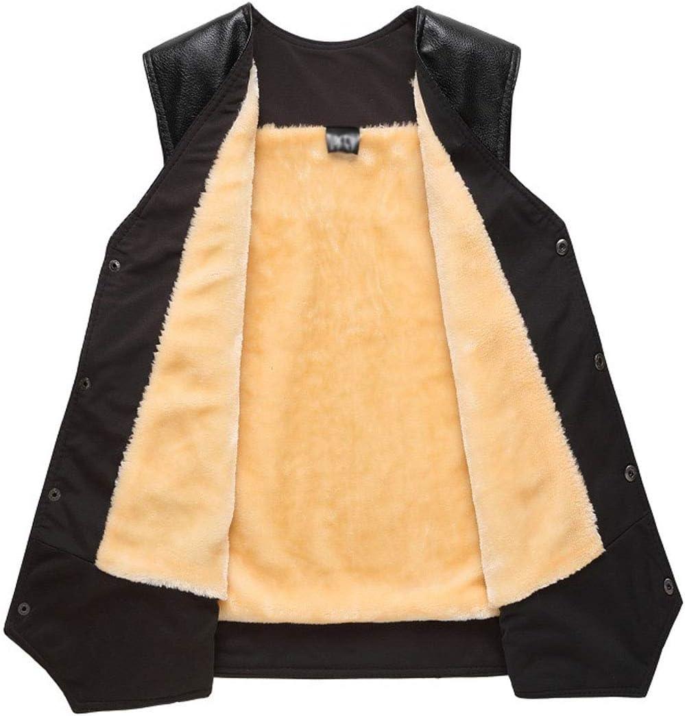 imageFlygo Mens Classic PU Leather Vest Fleece Sherpa Lined Waistcoat Sleeveless Button Down V Neck JacketLight Yellow