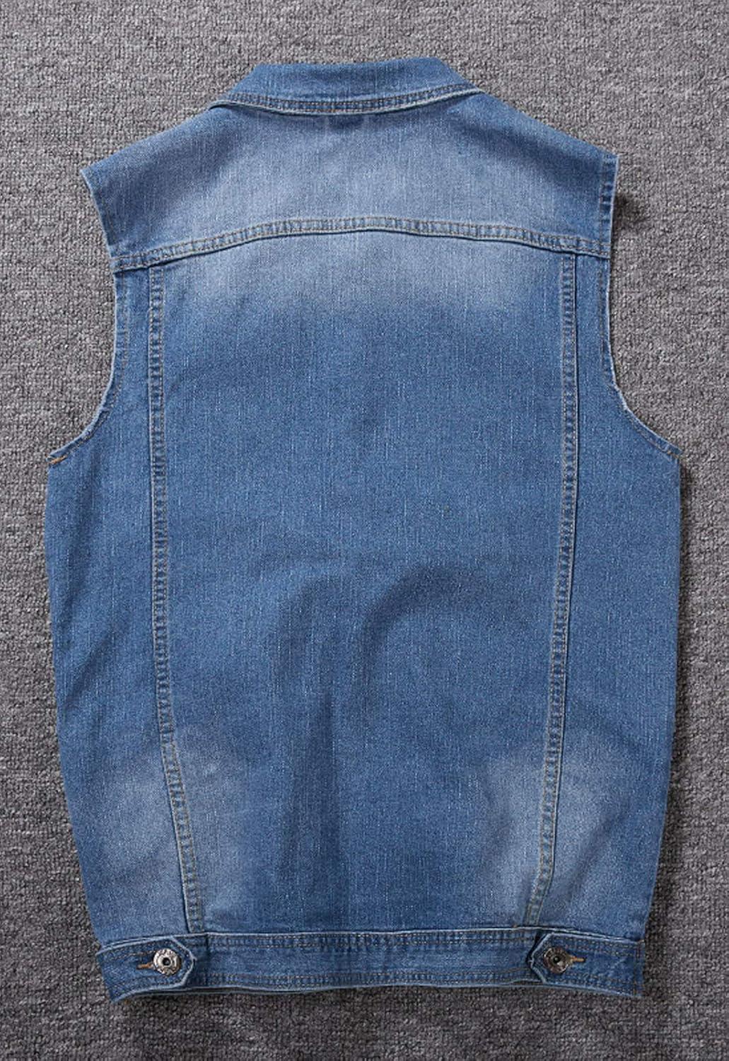 imageFlygo Mens Lapel Button Down Sleeveless Denim Jean Vest Trucker Jacket Waistcoat 3XLLight Blue