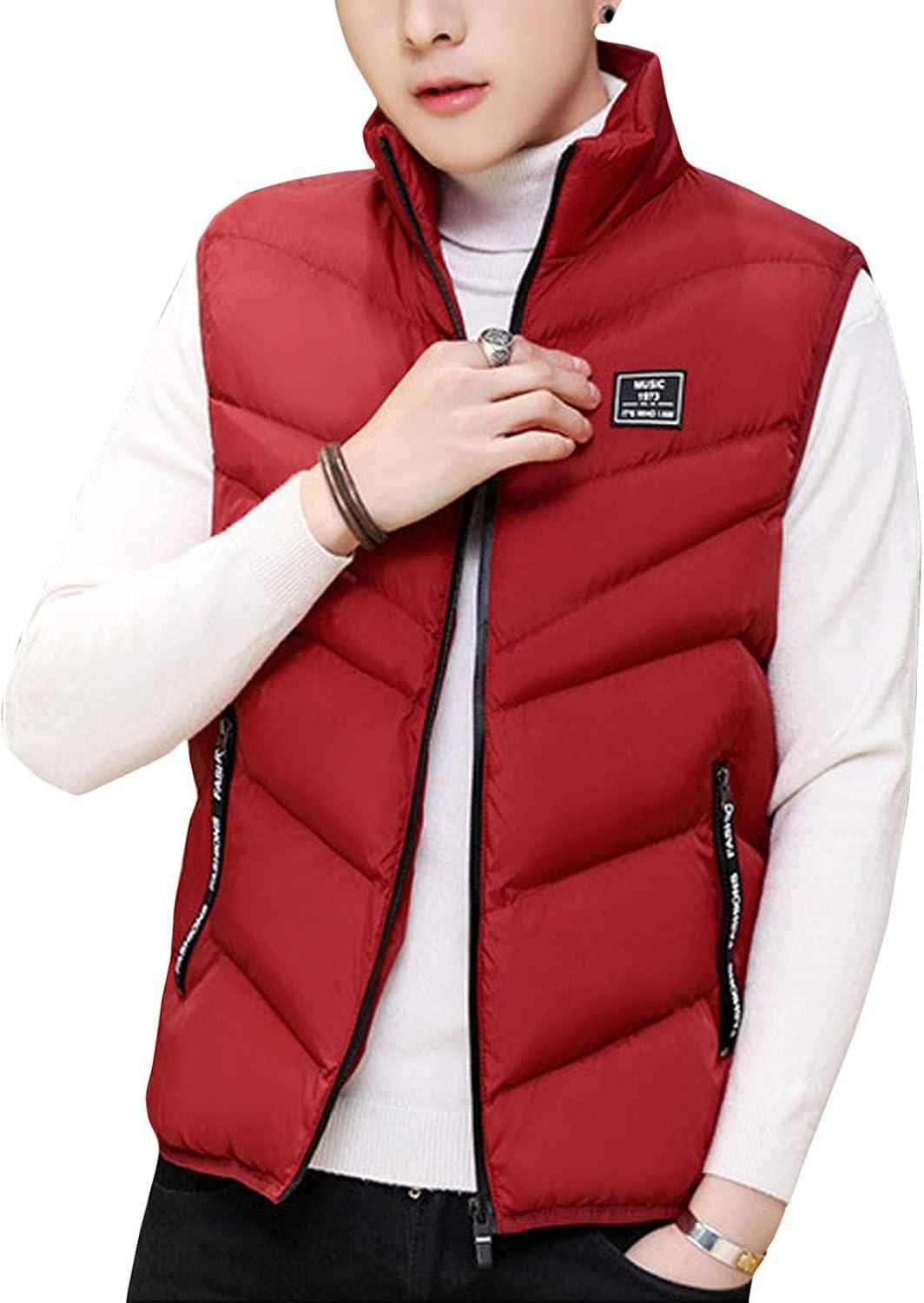 imageFlygo Mens Lightweight Down Vest Outdoor WaterResistance Puffer Vest JacketRed
