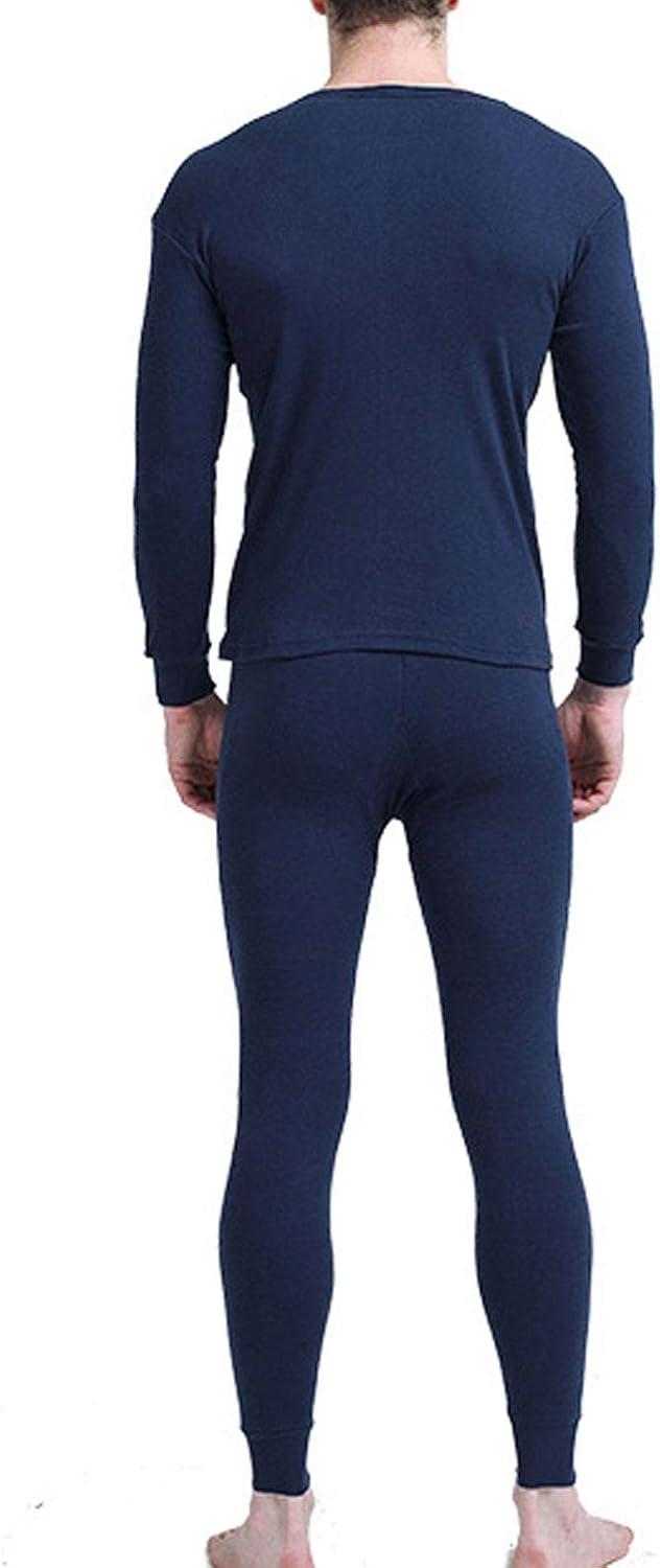 imageFlygo Mens Long Thermal Underwear Set ONeck Top and Bottom Base LayerBlue