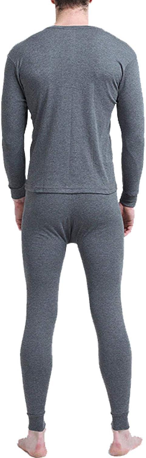 imageFlygo Mens Long Thermal Underwear Set ONeck Top and Bottom Base LayerDark Grey