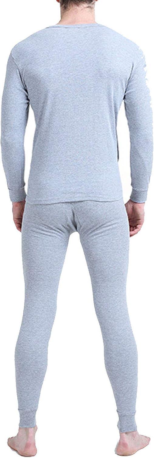 imageFlygo Mens Long Thermal Underwear Set ONeck Top and Bottom Base LayerLight Grey