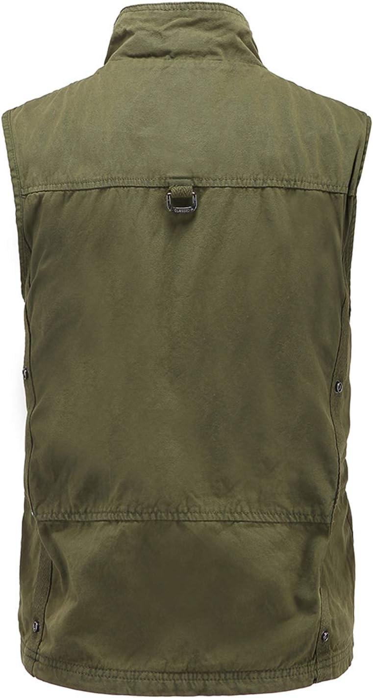 imageFlygo Mens Military Outdoor Multi Pockets Climbing Hiking Sleeveless Cotton Mesh Vest JacketDark Green