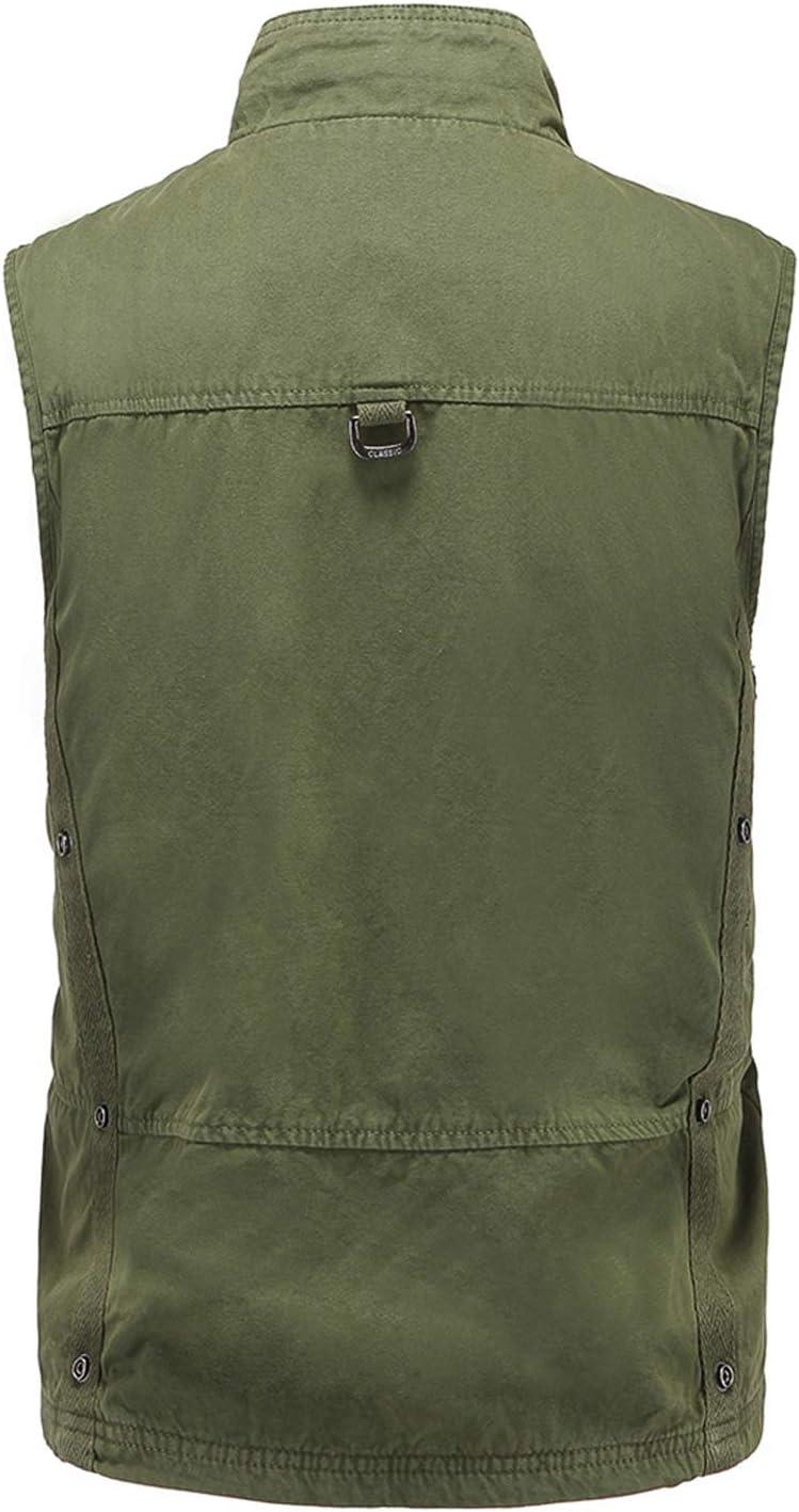 imageFlygo Mens Military Outdoor Multi Pockets Climbing Hiking Sleeveless Cotton Mesh Vest JacketGrass Green