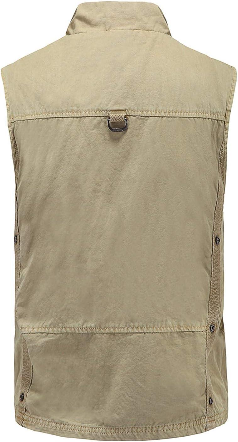 imageFlygo Mens Military Outdoor Multi Pockets Climbing Hiking Sleeveless Cotton Mesh Vest JacketKhaki