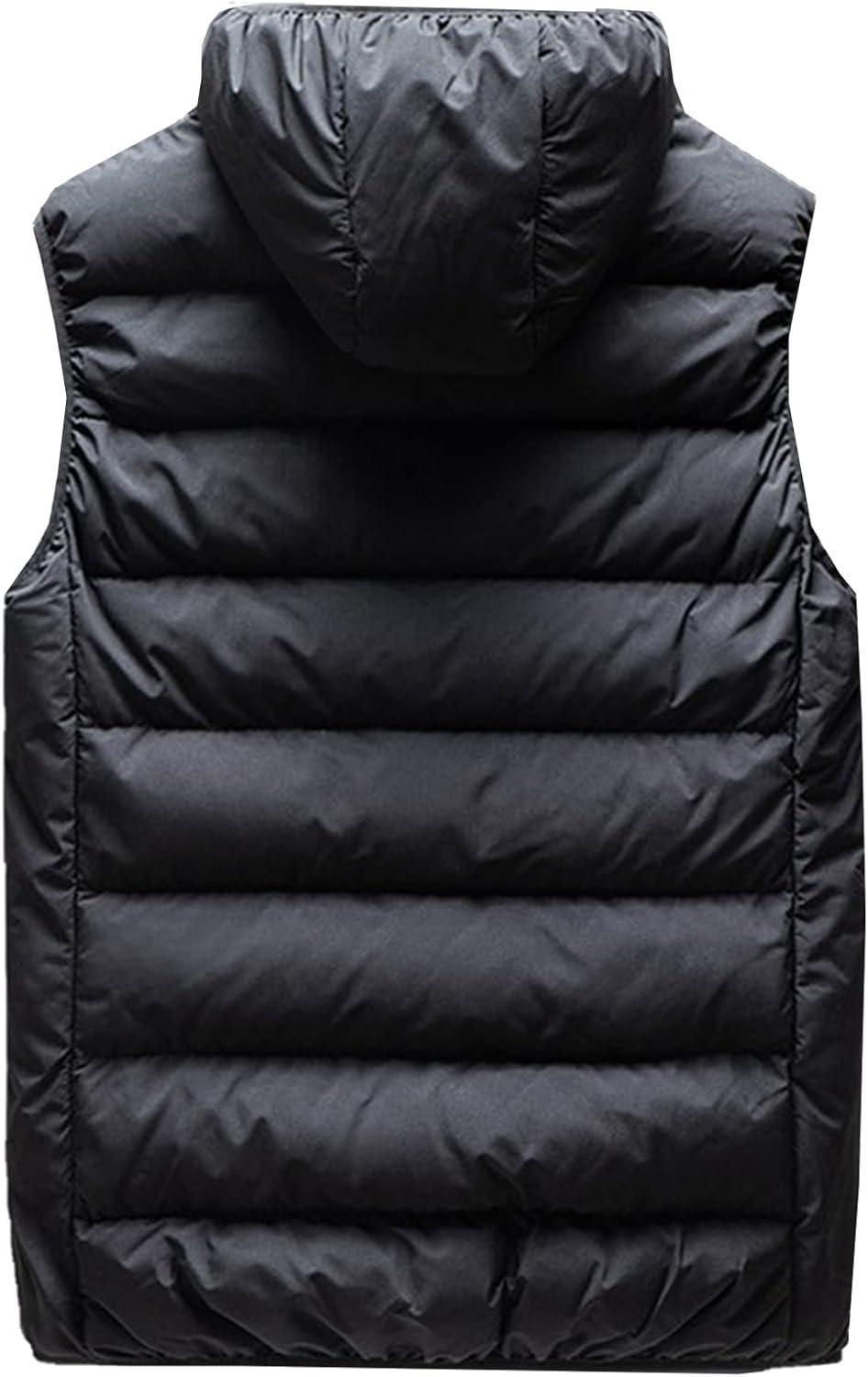 imageFlygo Mens Outdoor Hooded Padded Puffer Vest Lightweight Sleeveless Down JacketBlack