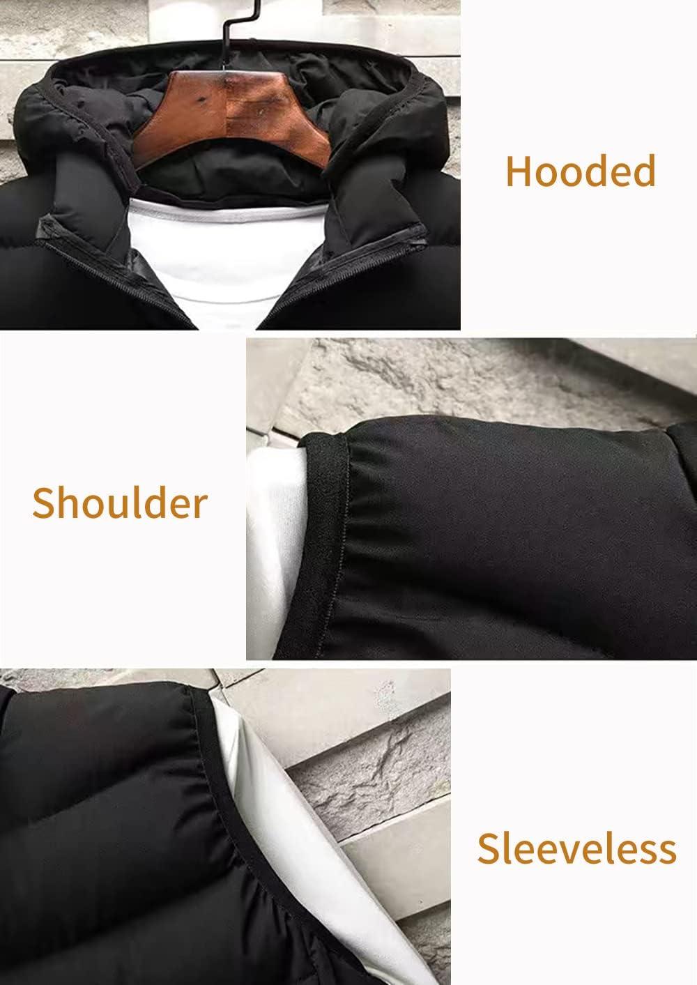 imageFlygo Mens Outdoor Hooded Padded Puffer Vest Lightweight Sleeveless Down JacketNavyblue