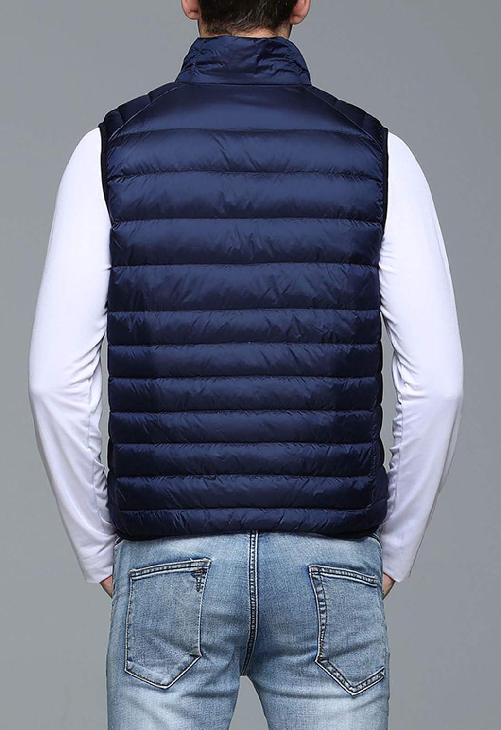imageFlygo Mens Packable Lightweight Quilted Down Puffer Vest Insulated Gilet Jacket CoatNavy Blue