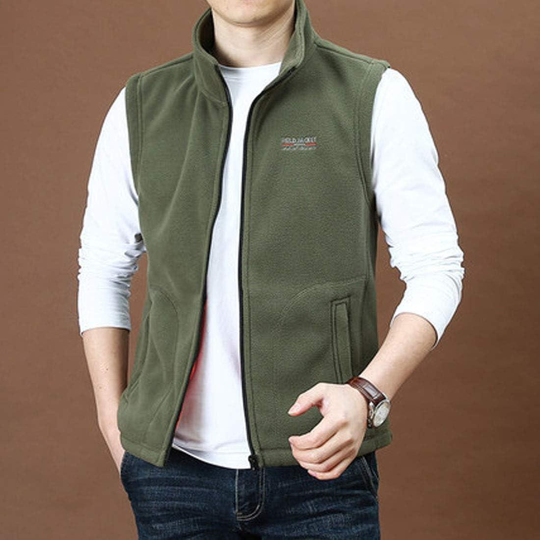 imageFlygo Mens Polar Fleece Vest Mountain Full Zip Up Lightweight Outdoor Work JacketGreen