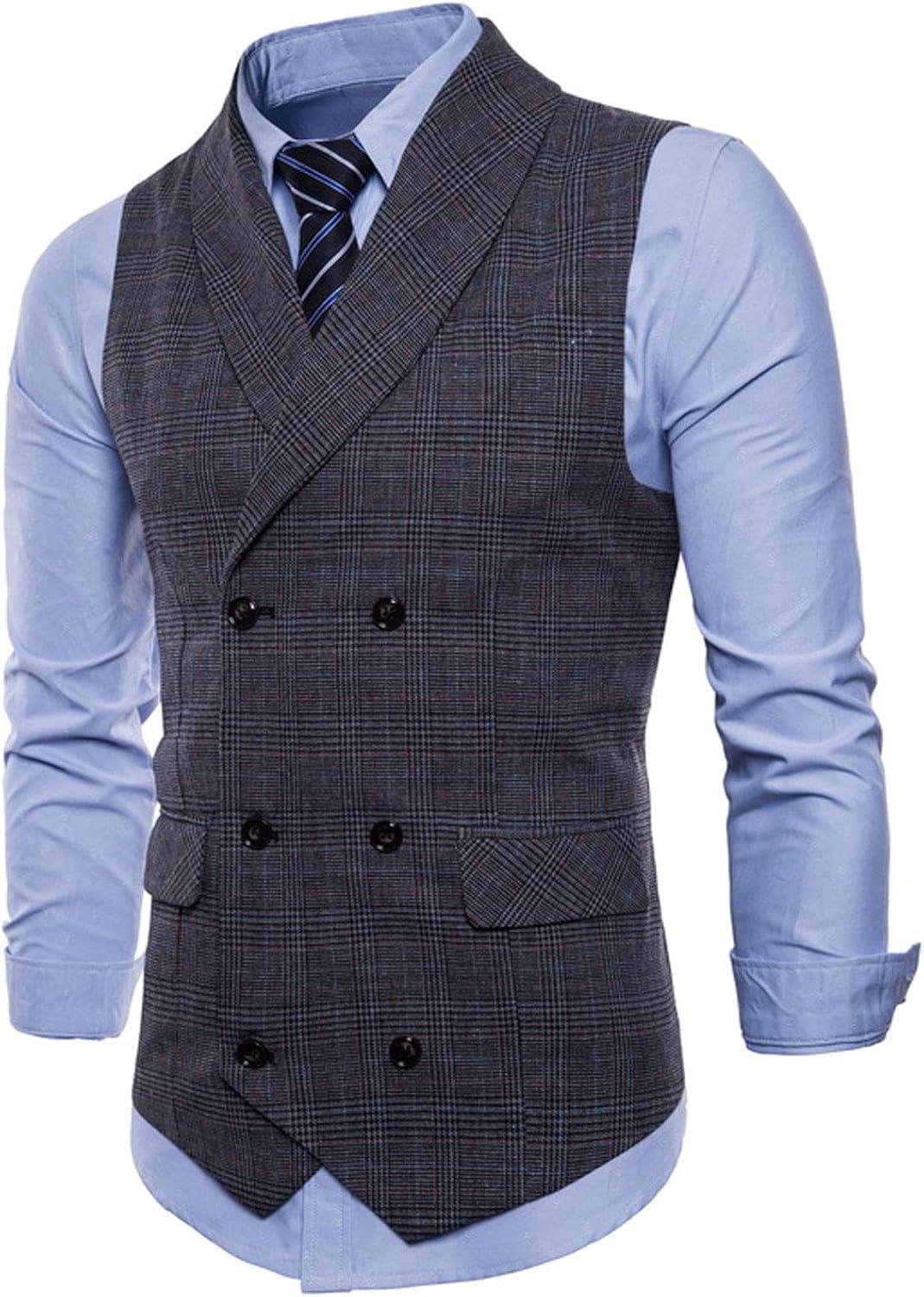 imageFlygo Mens Slim Fit Plaid Formal Business Vest for Suit Tuxedo WaistcoatBlack