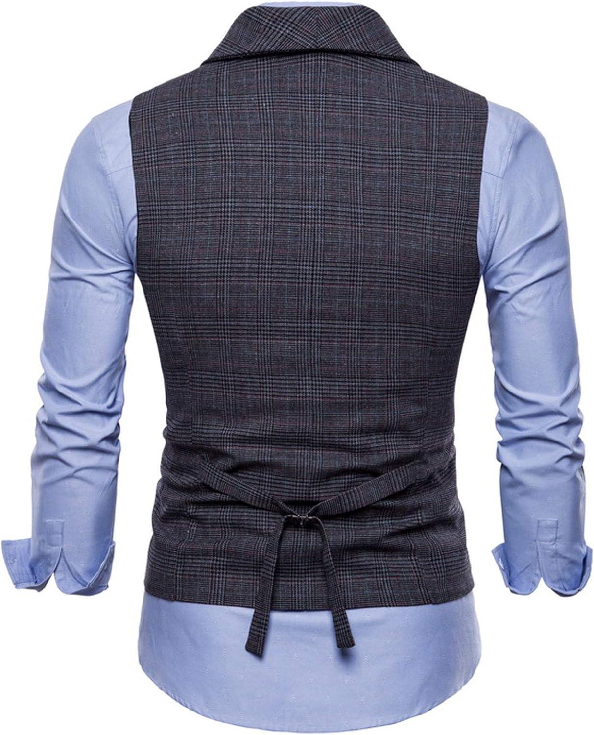 imageFlygo Mens Slim Fit Plaid Formal Business Vest for Suit Tuxedo WaistcoatBlack