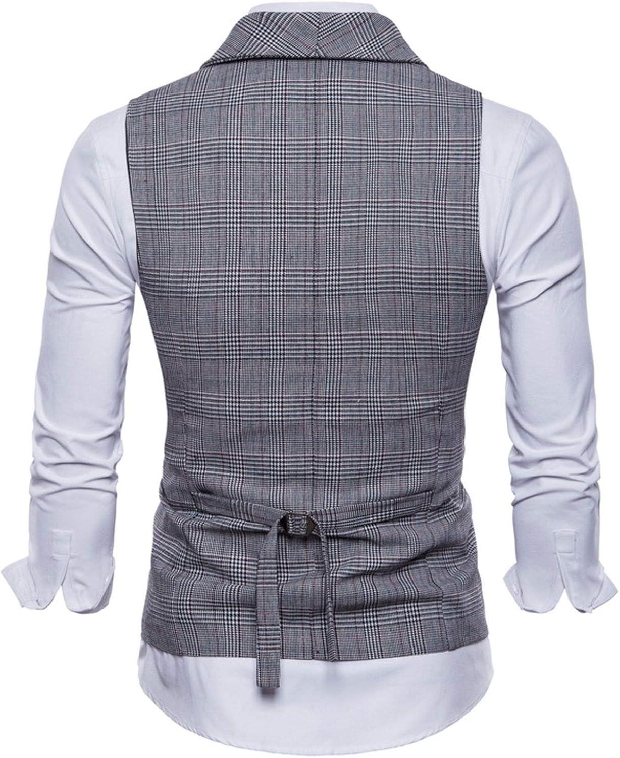 imageFlygo Mens Slim Fit Plaid Formal Business Vest for Suit Tuxedo WaistcoatGrey