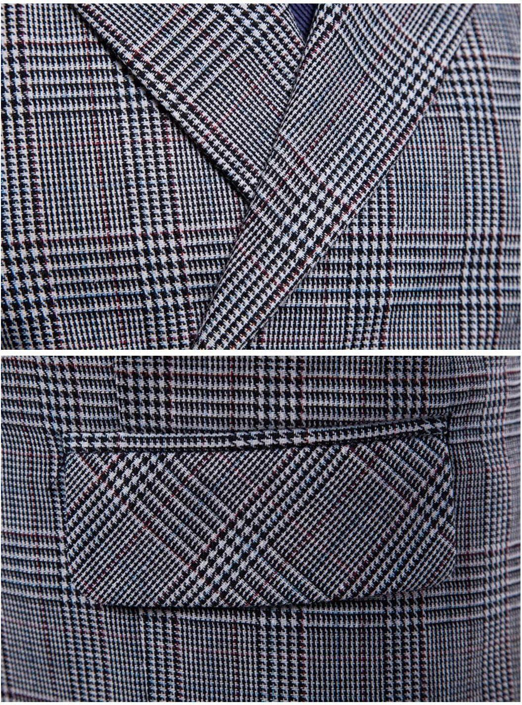 imageFlygo Mens Slim Fit Plaid Formal Business Vest for Suit Tuxedo WaistcoatKhaki