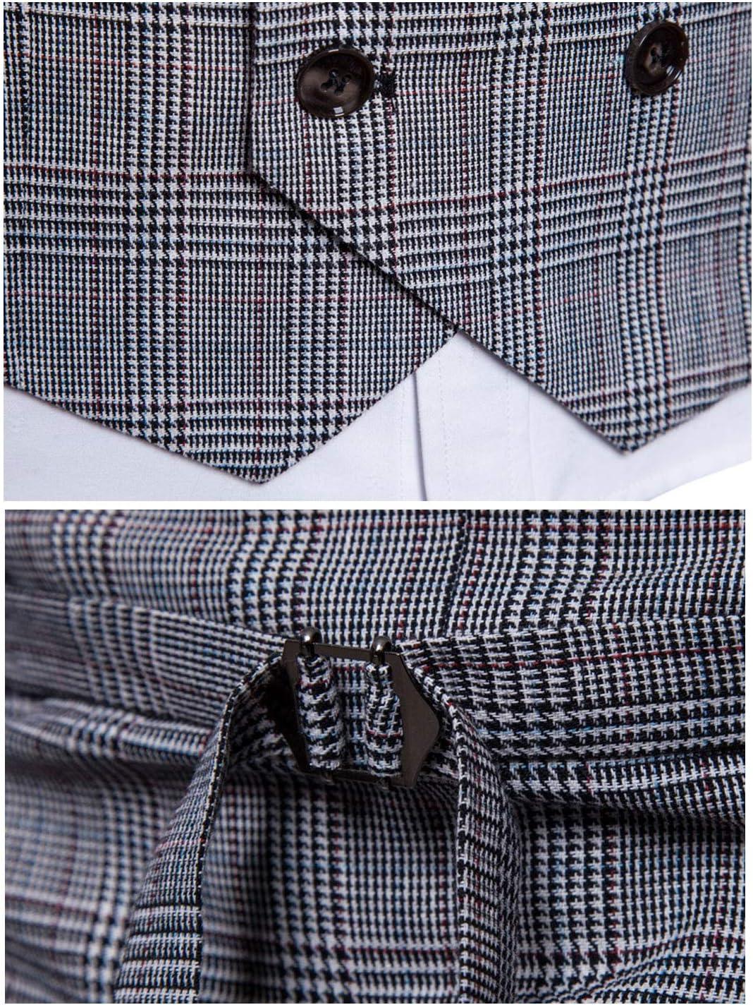 imageFlygo Mens Slim Fit Plaid Formal Business Vest for Suit Tuxedo WaistcoatKhaki