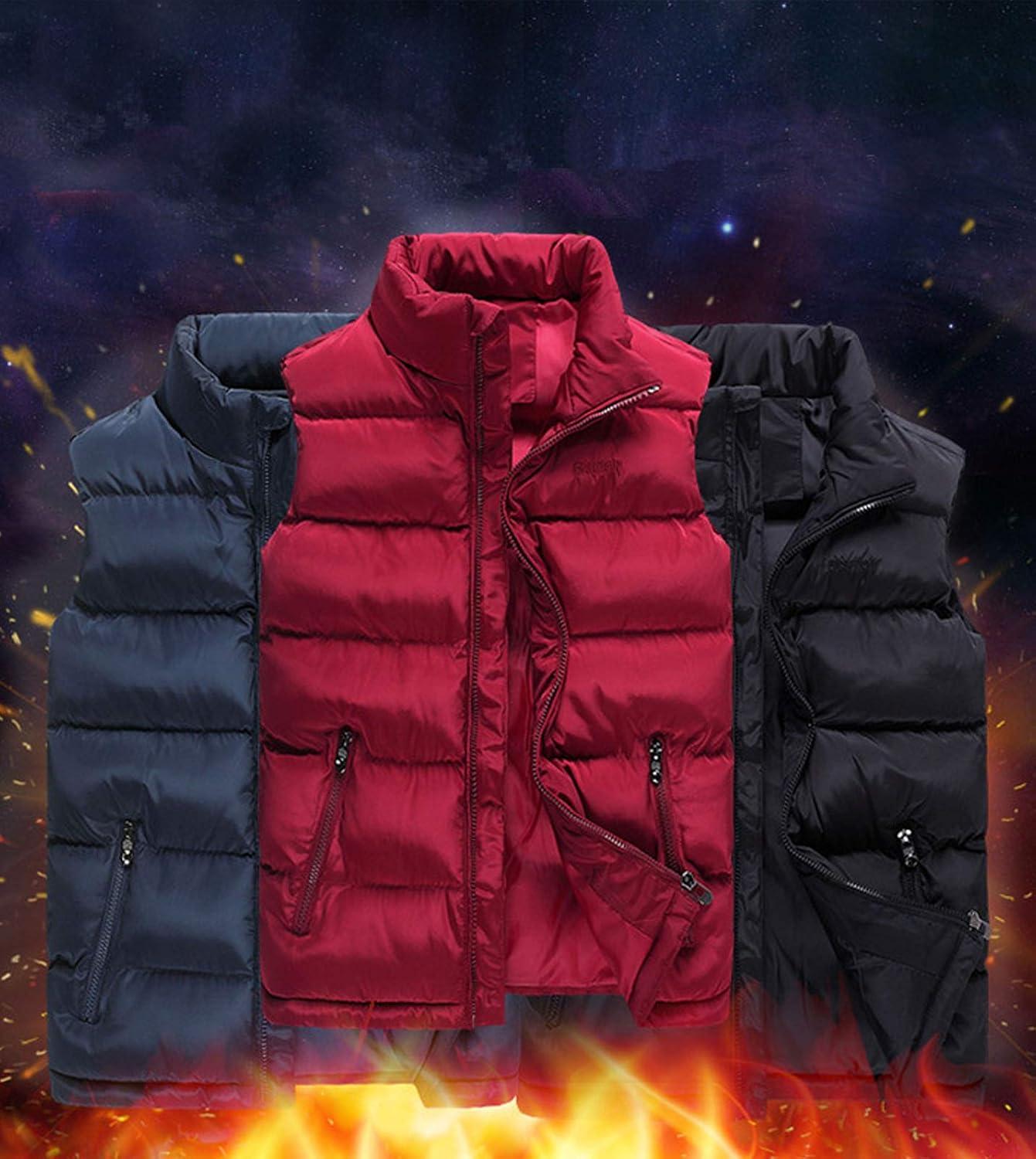 imageFlygo Mens Stand Collar Winter Warm Thick Quilted Padded Puffer Down VestRed