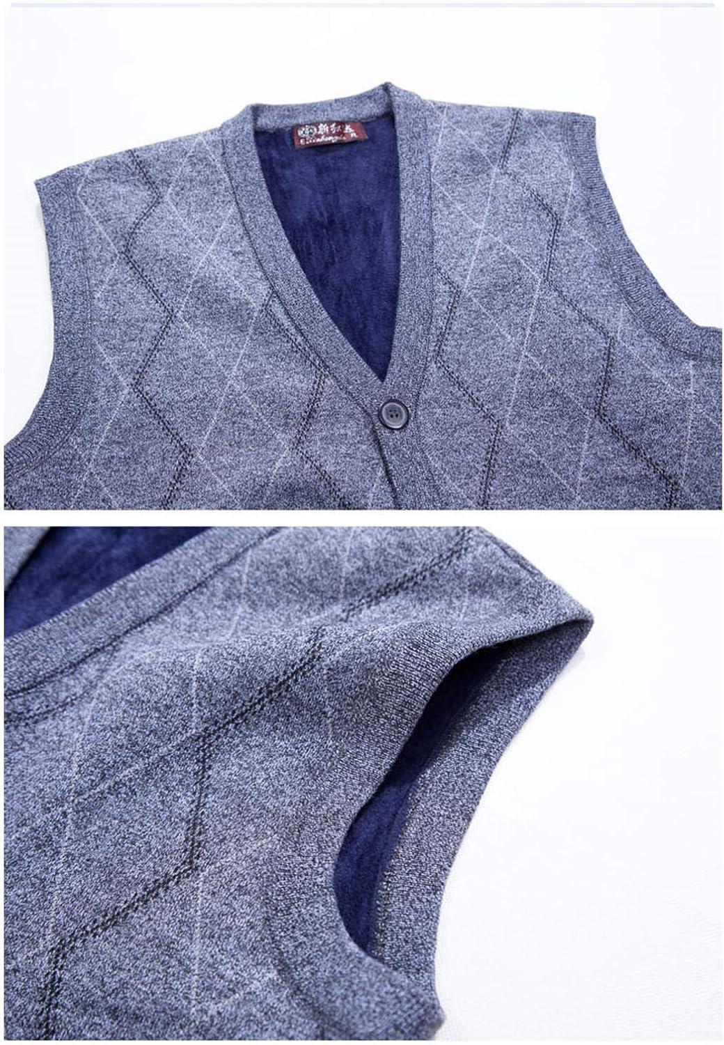 imageFlygo Mens Thermal Fleece Vest VNeck Button Up Knit Argyle Sweater VestsLight Grey