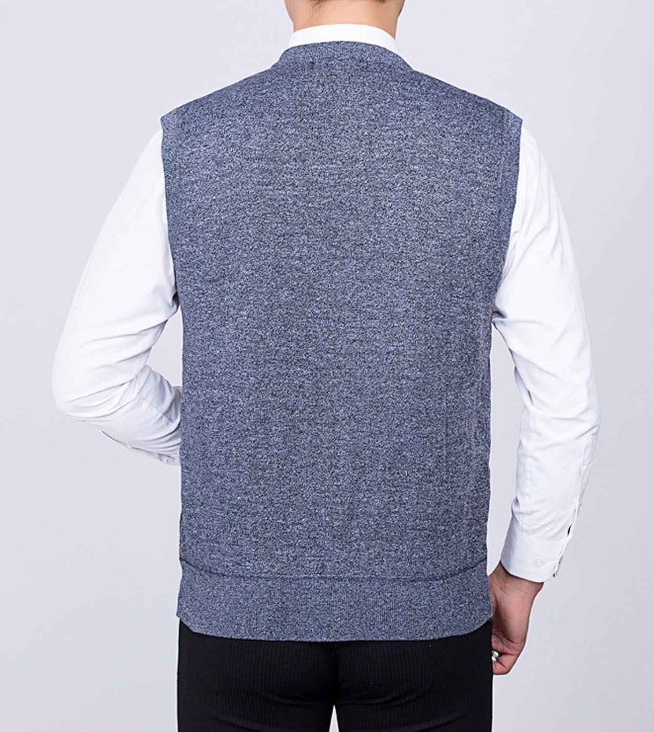 imageFlygo Mens Thermal Fleece Vest VNeck Button Up Knit Argyle Sweater VestsLight Grey
