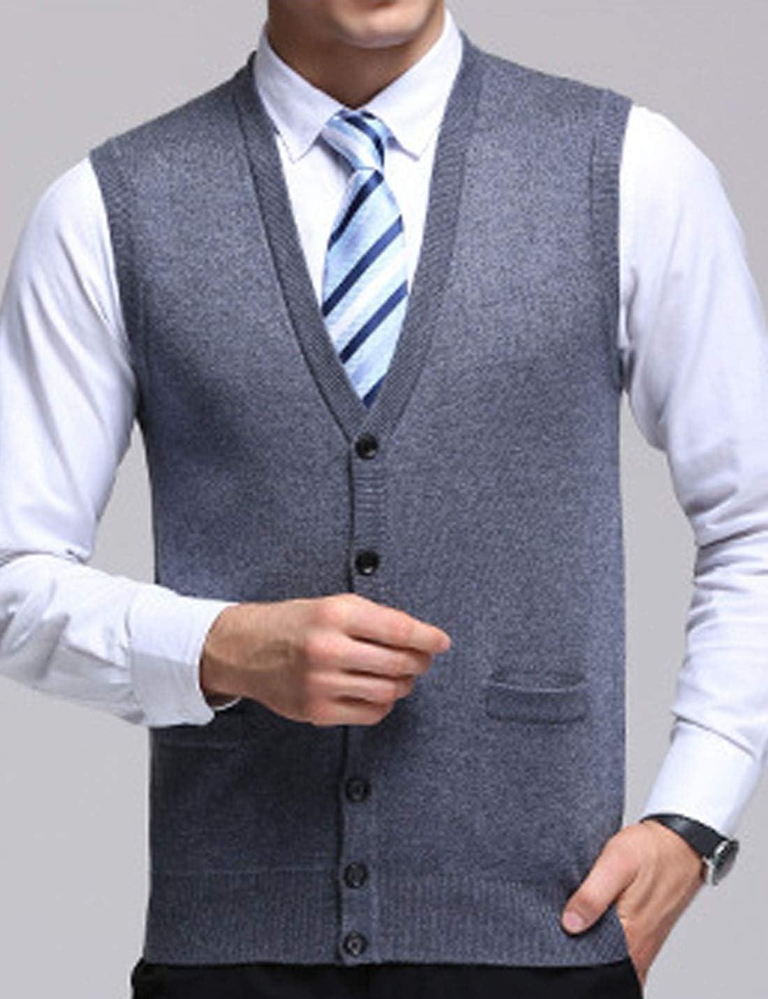 imageFlygo Mens VNeck Knitting Vest Classic Wool Blend Button Down Sweater VestGrey