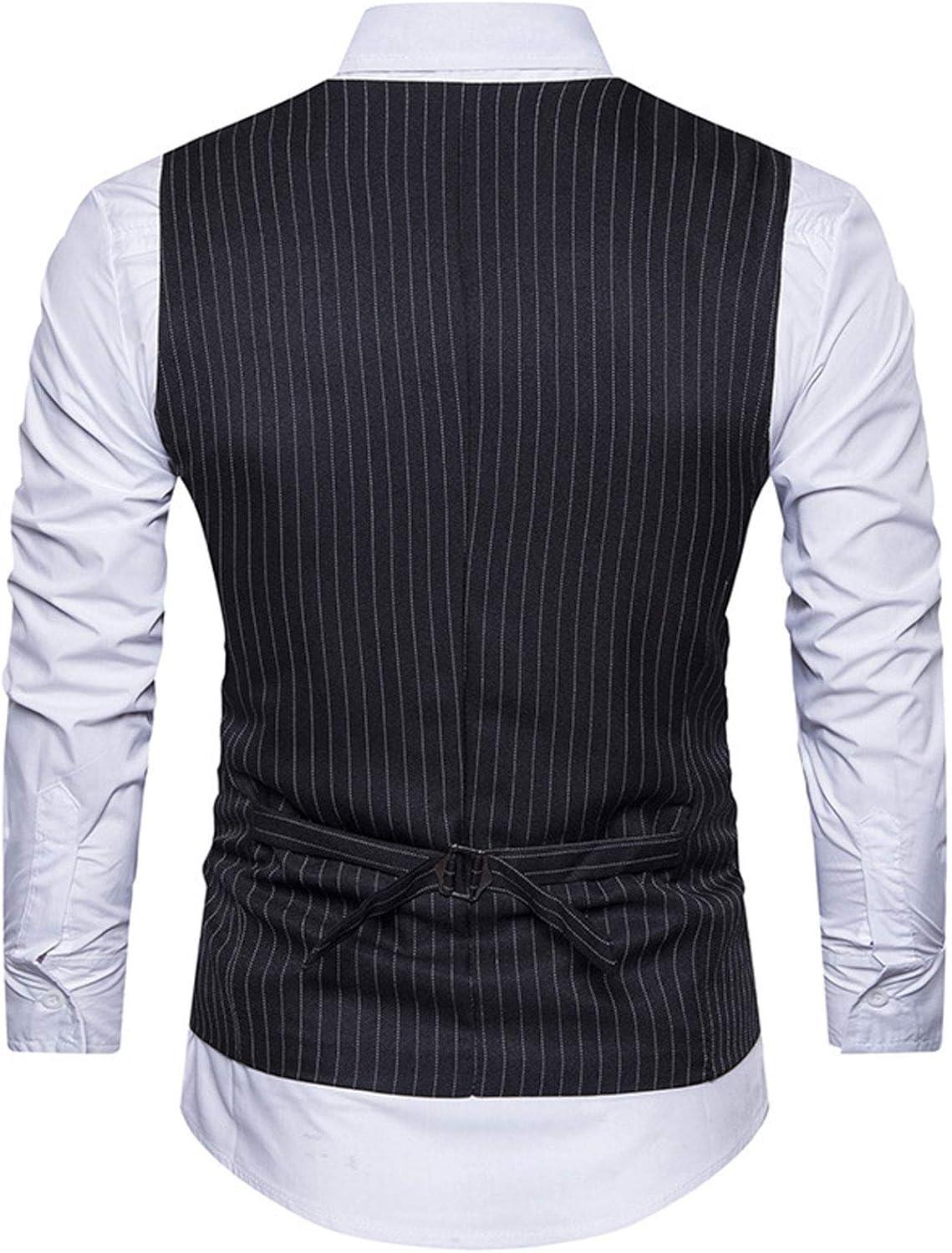 imageFlygo Mens VNeck SingleBreasted Slim Fit Business Wedding Dress Suit Vest WaistcoatBlack