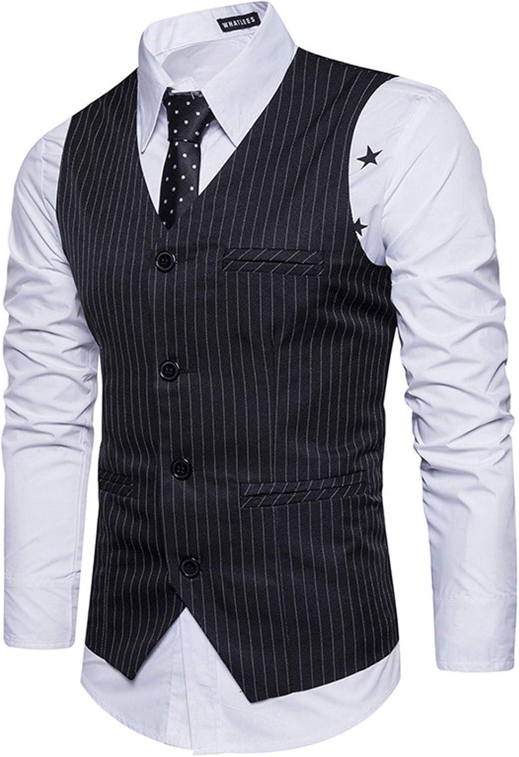 imageFlygo Mens VNeck SingleBreasted Slim Fit Business Wedding Dress Suit Vest WaistcoatBlack