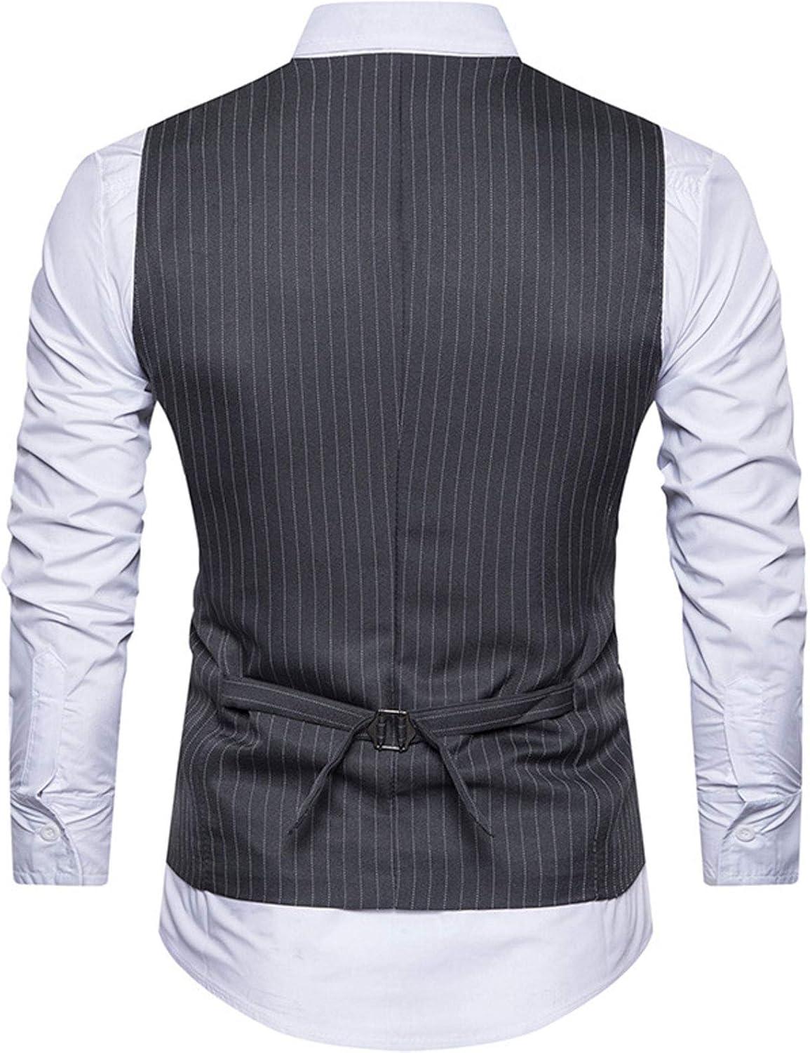 imageFlygo Mens VNeck SingleBreasted Slim Fit Business Wedding Dress Suit Vest WaistcoatGrey