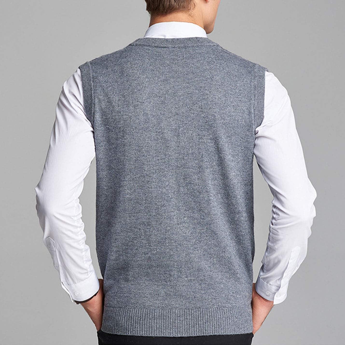 imageFlygo Mens VNeck Wool Knitted Sweater Vest Knitwear Waistcoat with Button FrontLight Grey