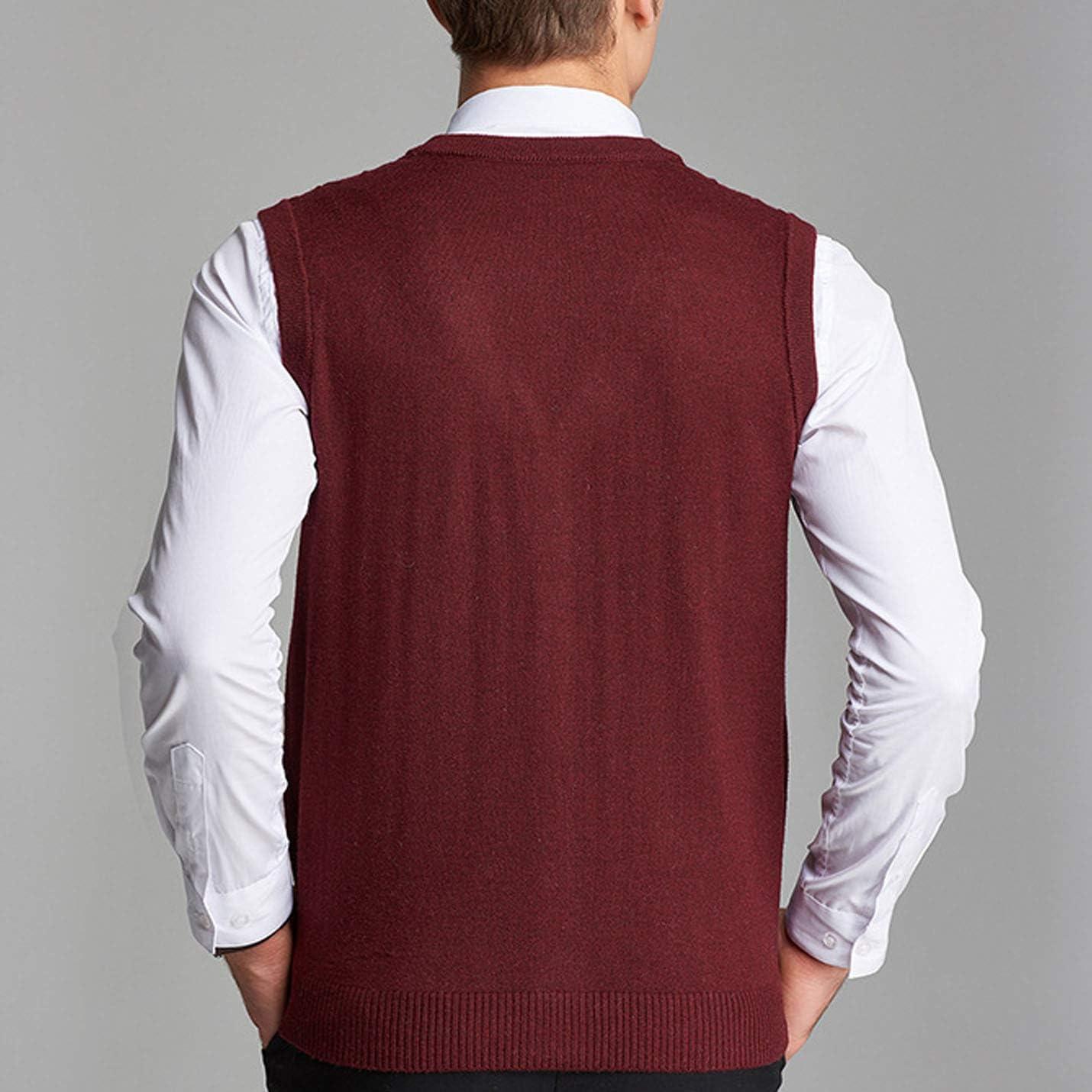 imageFlygo Mens VNeck Wool Knitted Sweater Vest Knitwear Waistcoat with Button FrontWine Red