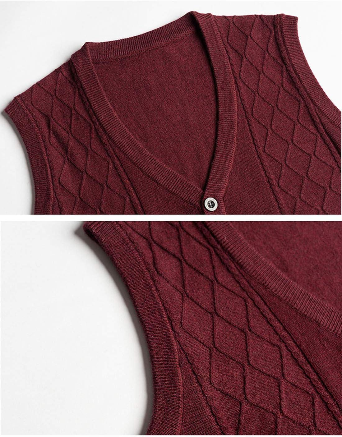 imageFlygo Mens VNeck Wool Knitted Sweater Vest Knitwear Waistcoat with Button FrontWine Red