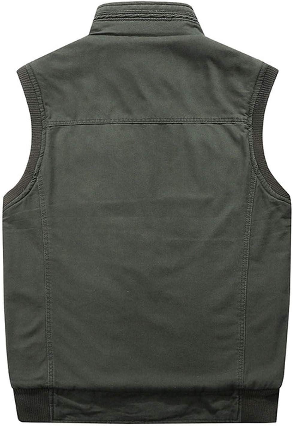 imageFlygo Mens Warm Fleece Padded Full Zip Up MultiPocket Outdoor Lightweight VestArmy Green