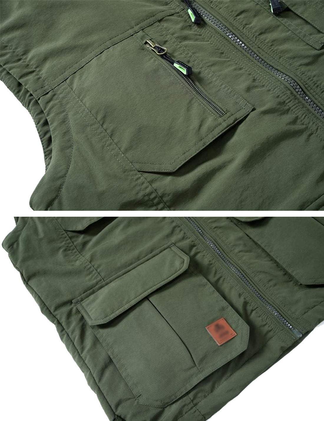 imageFlygo Mens Winter Outdoor Fleece Lightweight Travel Safari Vest Outerwear Sleeveless Jacket02 Khaki