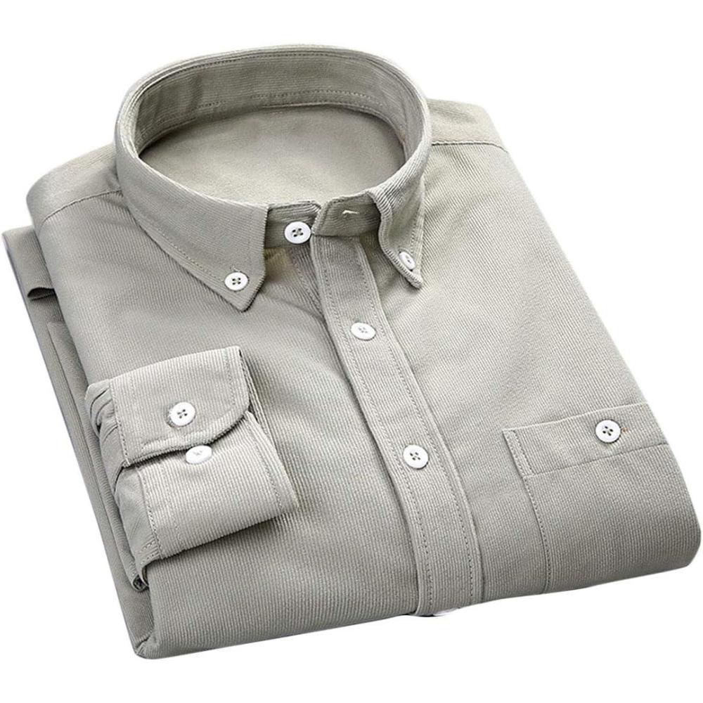 imageFlygo Mens Casual Corduroy Shirt Button Down Long Sleeve Solid Tops Shirts JacketLight Green