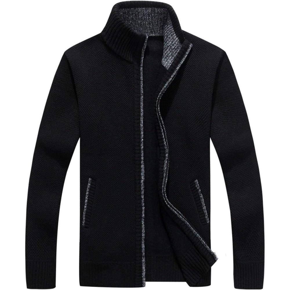 imageFlygo Mens Casual Stand Collar Zip Sleeveless Knitted Cardigan Sweater Vest Jacket Outerwear XXLarge Chest 5039quot 02 Black