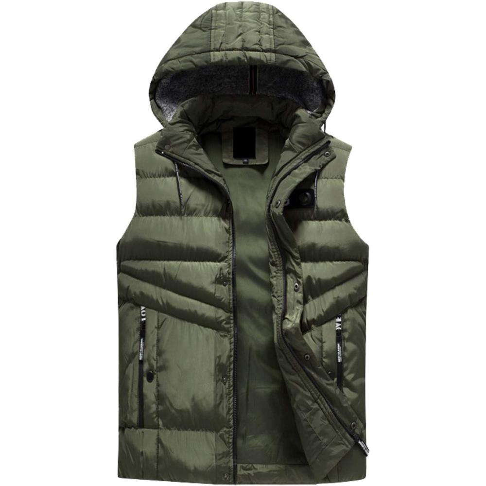 imageFlygo Mens Casual Warm Plus Size Down Puffer Quilted Outdoor Hooded Vest OutwearArmy Green