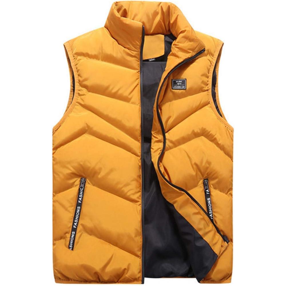 imageFlygo Mens Lightweight Down Vest Outdoor WaterResistance Puffer Vest JacketYellow