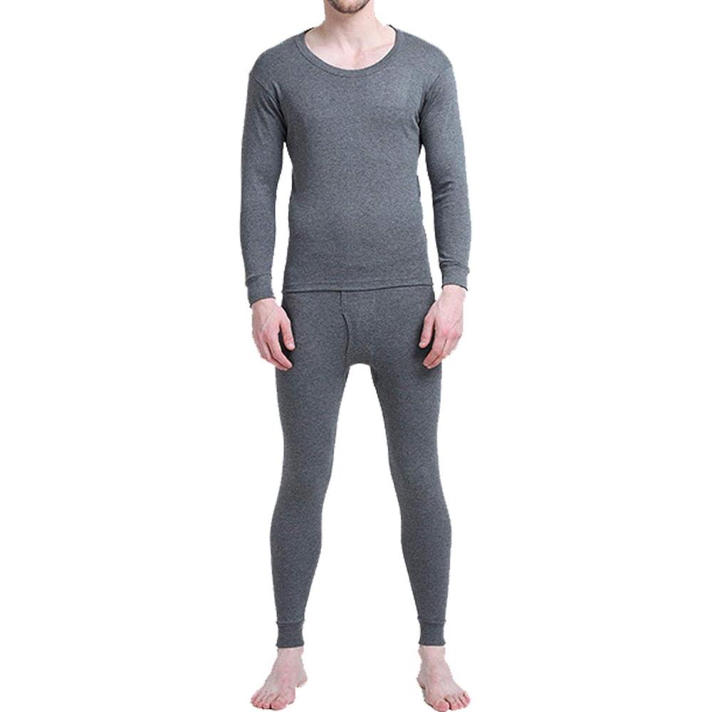 imageFlygo Mens Long Thermal Underwear Set ONeck Top and Bottom Base LayerDark Grey
