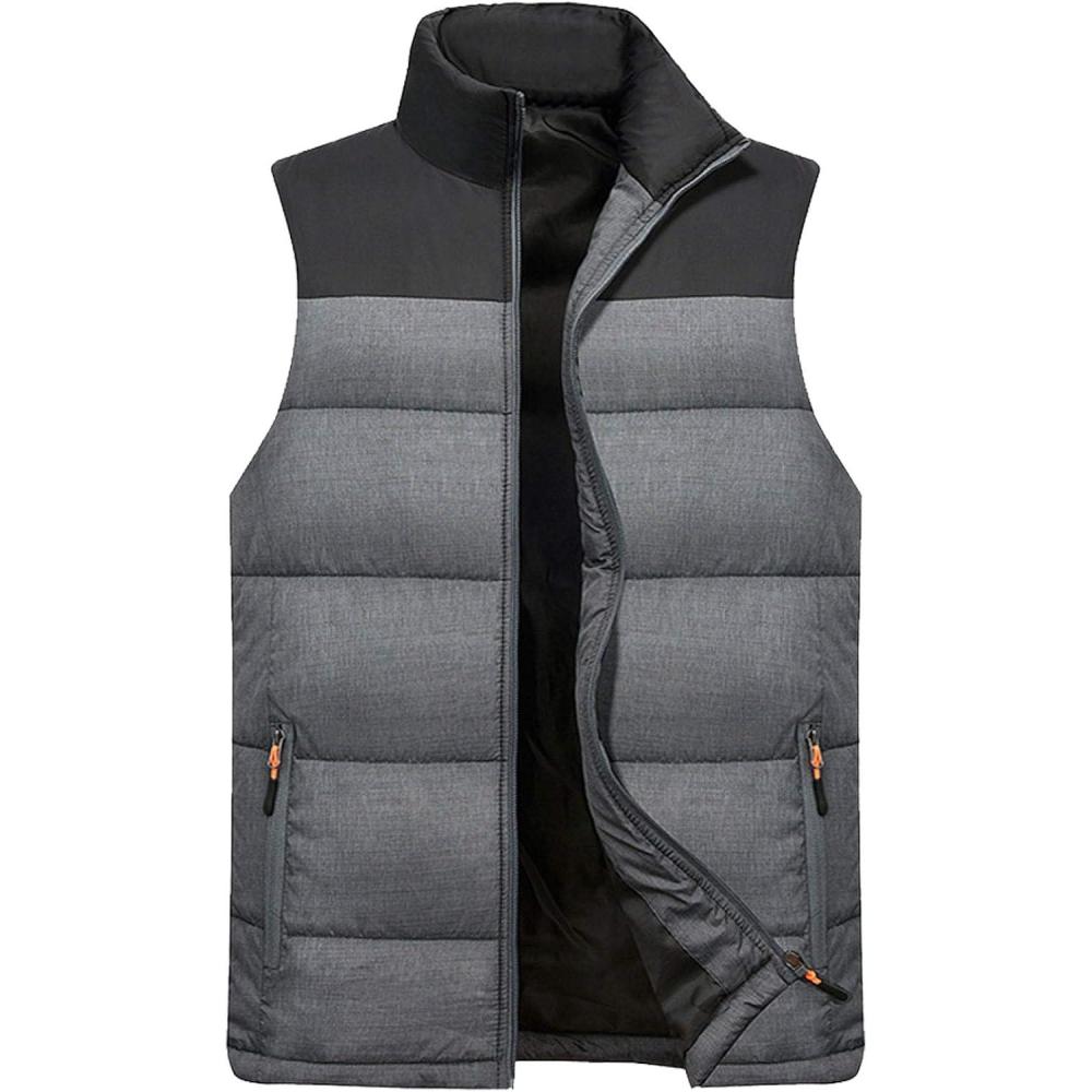imageFlygo Mens Outdoor Stand Collar Quilted Padded Vest Sleeveless Jacket OutwearLight Grey
