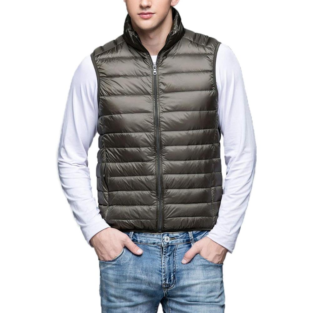 imageFlygo Mens Packable Lightweight Quilted Down Puffer Vest Insulated Gilet Jacket CoatArmy Green